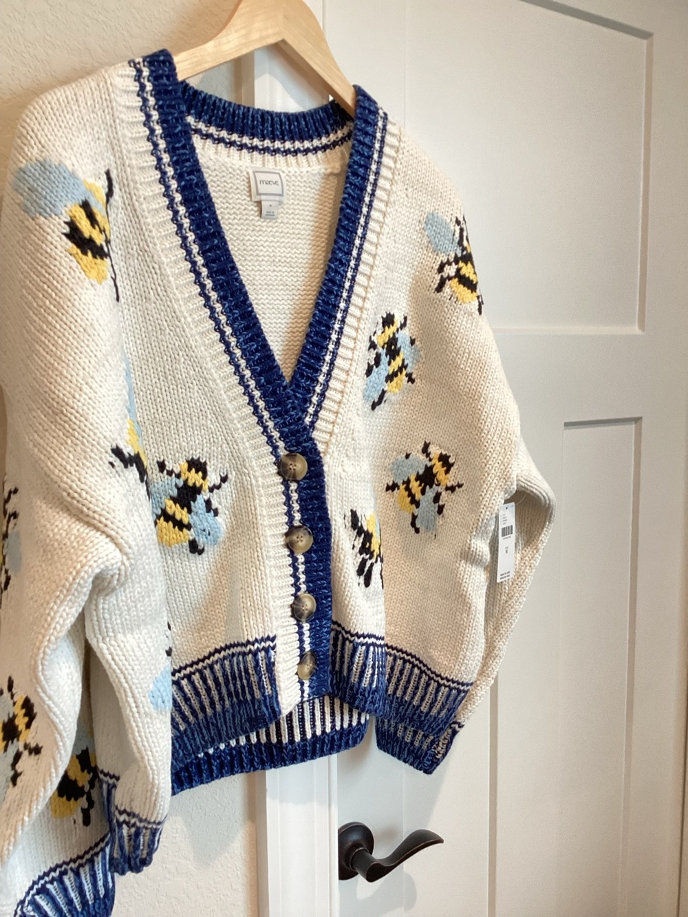 Anthropologie Bee Cardigan Sweater Maeve Icon Chunky New Medium Ivory Bumblebee - Picture 5 of 15